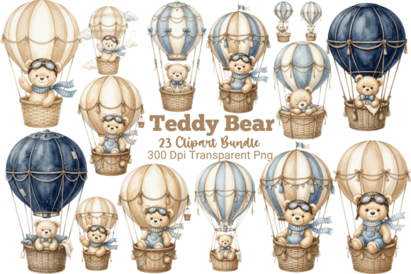 Download Teddy and Hot Air Balloon Clipart Bundle - Balloon clipart Collection