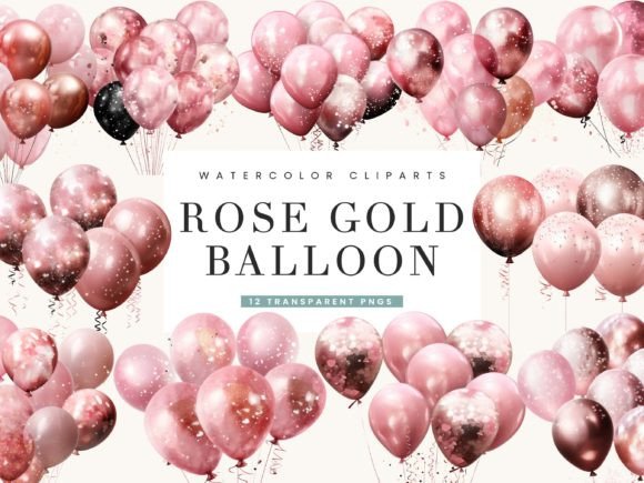Download Rose Gold Glitter Balloon Clipart Bundle - Balloon clipart Collection