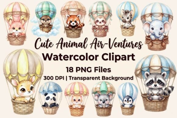Download Cute Animal Air Balloon Clipart Bundle - Balloon clipart Collection