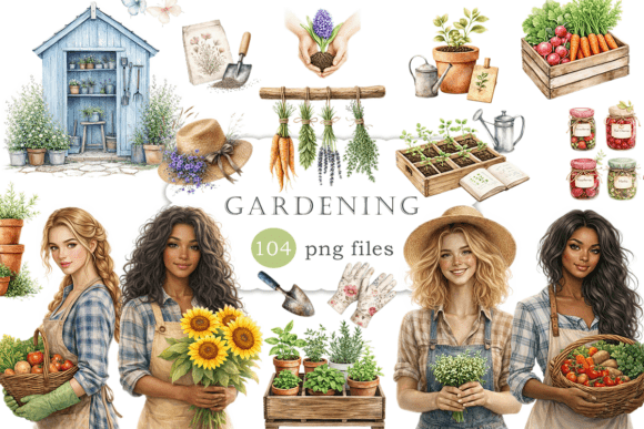 Download Watercolor Garden PNG Women Gardeners - Garden Collection
