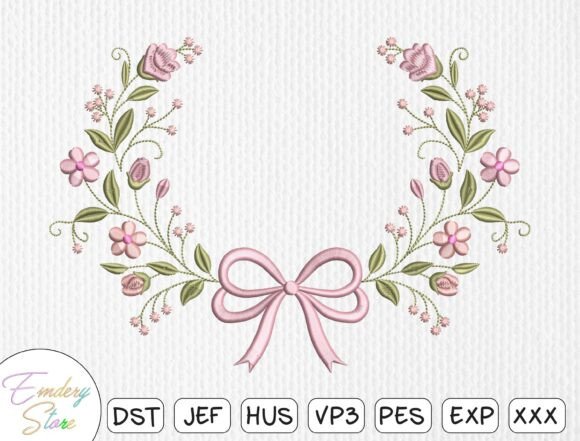 Download Floral Wreath Bow Embroidery Design - Wreath Collection