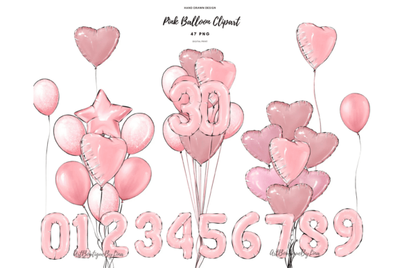 Download Pink Balloon Clipart Set: Hearts - Balloon clipart Collection
